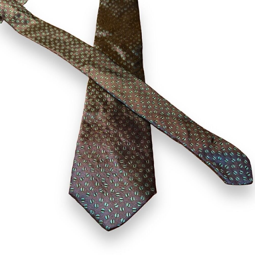 Tom James Navy & Teal Coffee Bean Made in USA Silk Tie